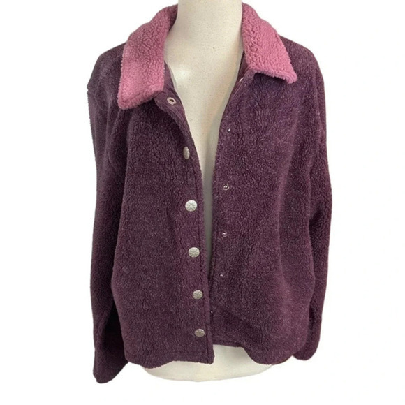 Vintage Chelsea Studio M purple + pink fleece snap button boho jacket - Picture 2 of 7